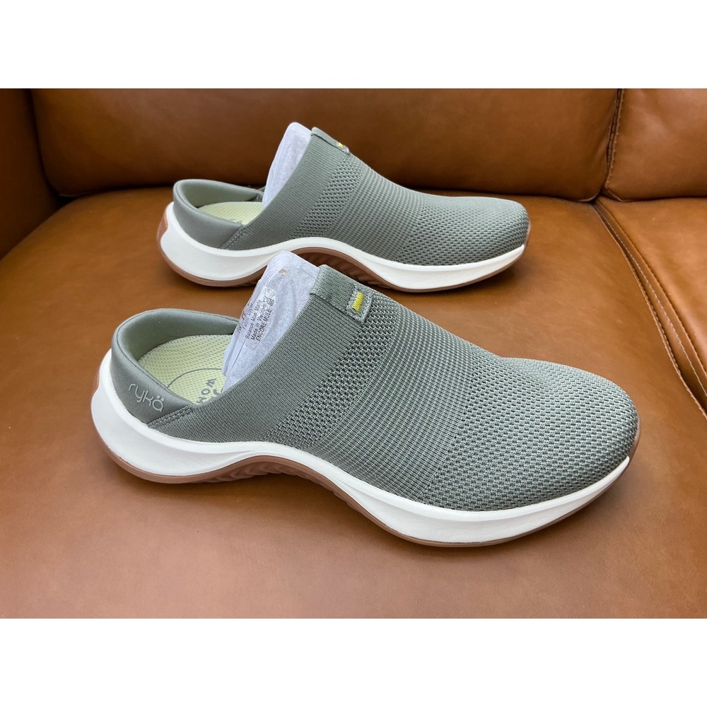 Ryka Encore Mule Women 7W Green New Slip On Knit Walking Shoes Wide Width